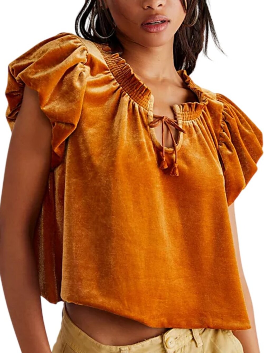 NWT Free People Terese Velvet Puff Sleeve Cropped Blouse